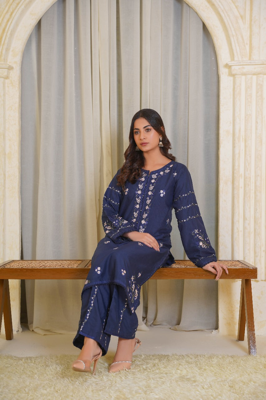 Ameera 2Pc – Embroidered Pima Lawn Dress